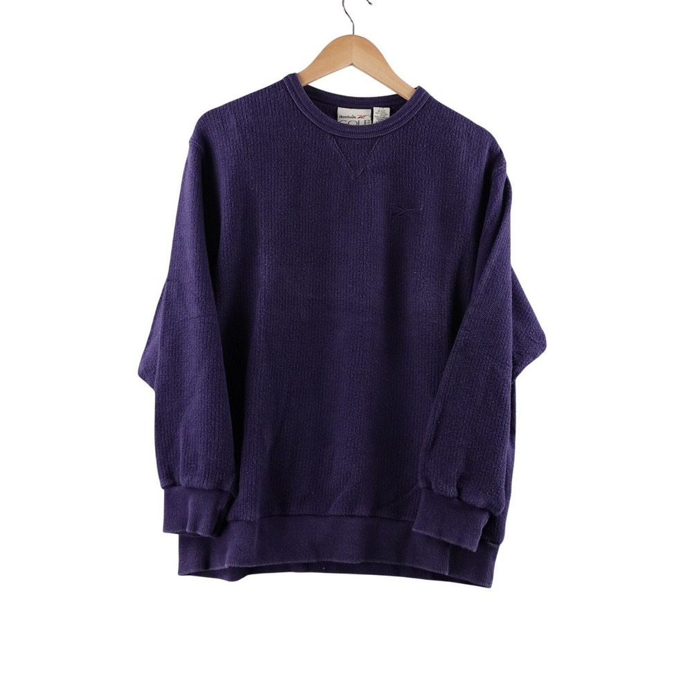 Vintage Reebok Golf Mens L Blue Textured Knit Sweatshirt Pullover‎ Long Sleeve